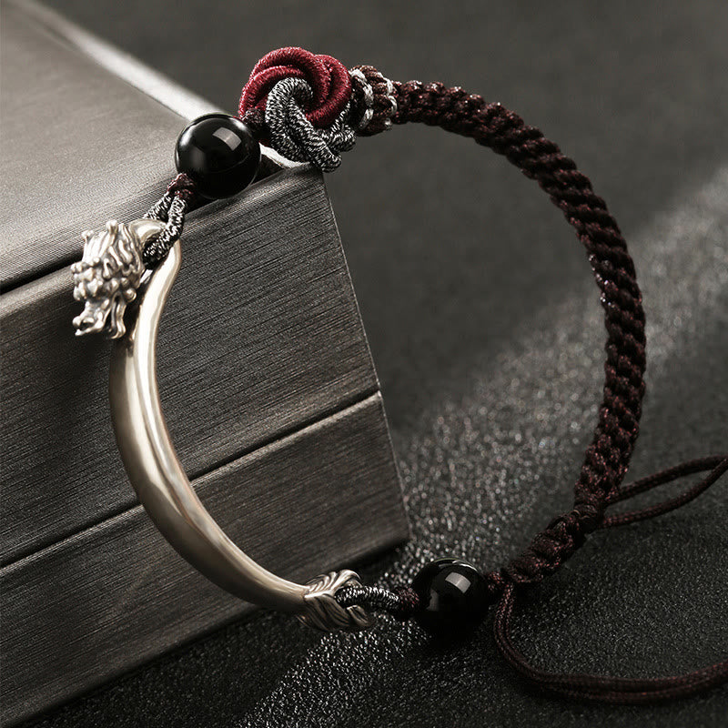 Pulsera trenzada hecha a mano con diseño de dragón auspicioso de plata de ley 925 con Buddha Stones