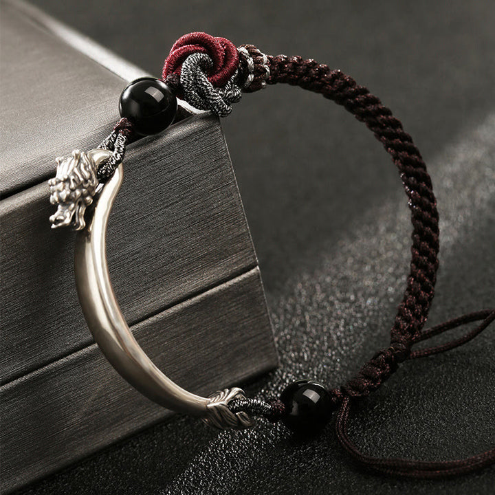 Pulsera trenzada hecha a mano con diseño de dragón auspicioso de plata de ley 925 con Buddha Stones