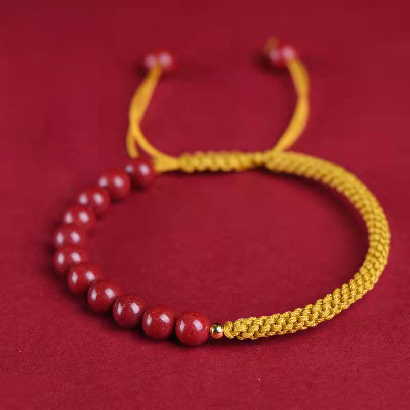 Pulsera de hilo de bendición con nudo King Kong de cinabrio natural con Buddha Stones