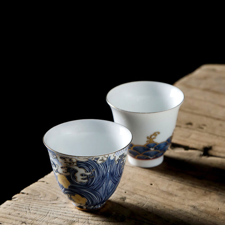 Tazas de té de cerámica con ondas del océano y el mar Vintage de Buddha Stones