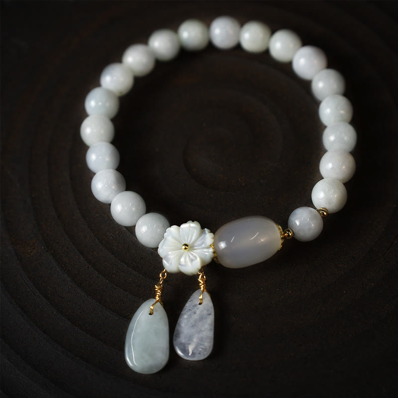 Pulsera de la Suerte de Jade Blanco Natural con Buddha Stones