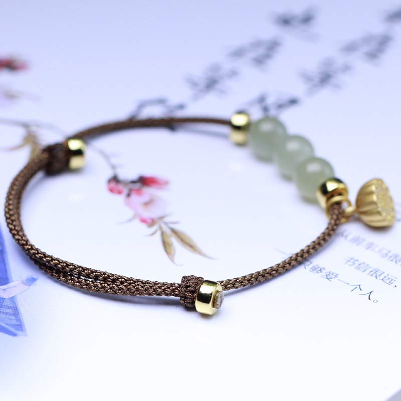 Pulsera de tejido de hilo rojo con Buddha Stones, Jade Natural, semilla de loto, fuerza