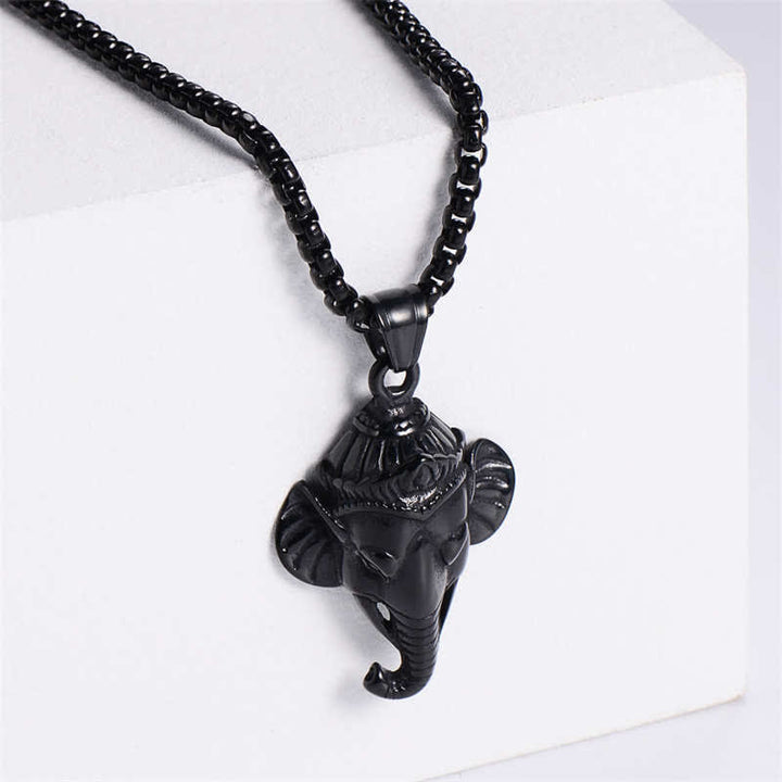 Collar con colgante de protección de acero de titanio y elefante Ganesh Ganpati - Negro - image 7
