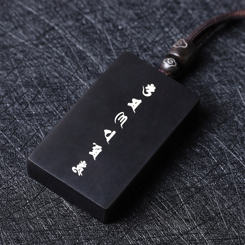 Buddha Stones de plata de ley 999, colgante de collar de protección con incrustaciones de madera de ébano de sándalo rojo y hoja pequeña Om Mani Padme Hum - image 12