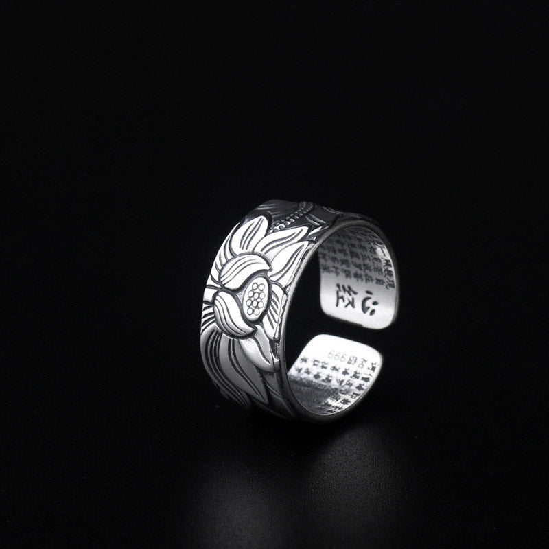 Anillo de iluminación de cobre blanco de loto tibetano con Buddha Stones