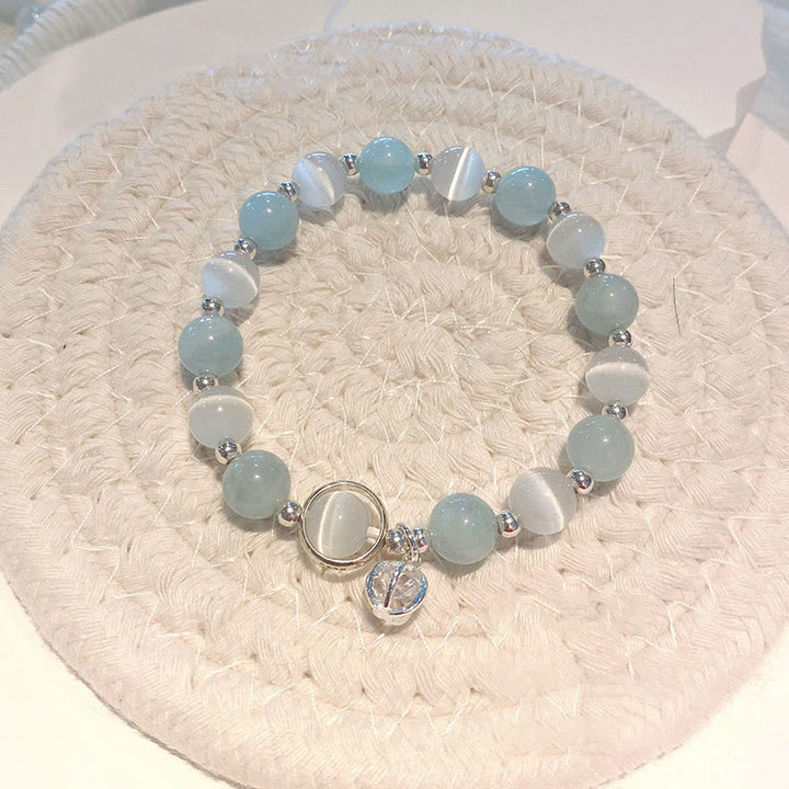 Pulsera con dije de soporte de aguamarina y ojo de gato de plata de ley 925 con Buddha Stones