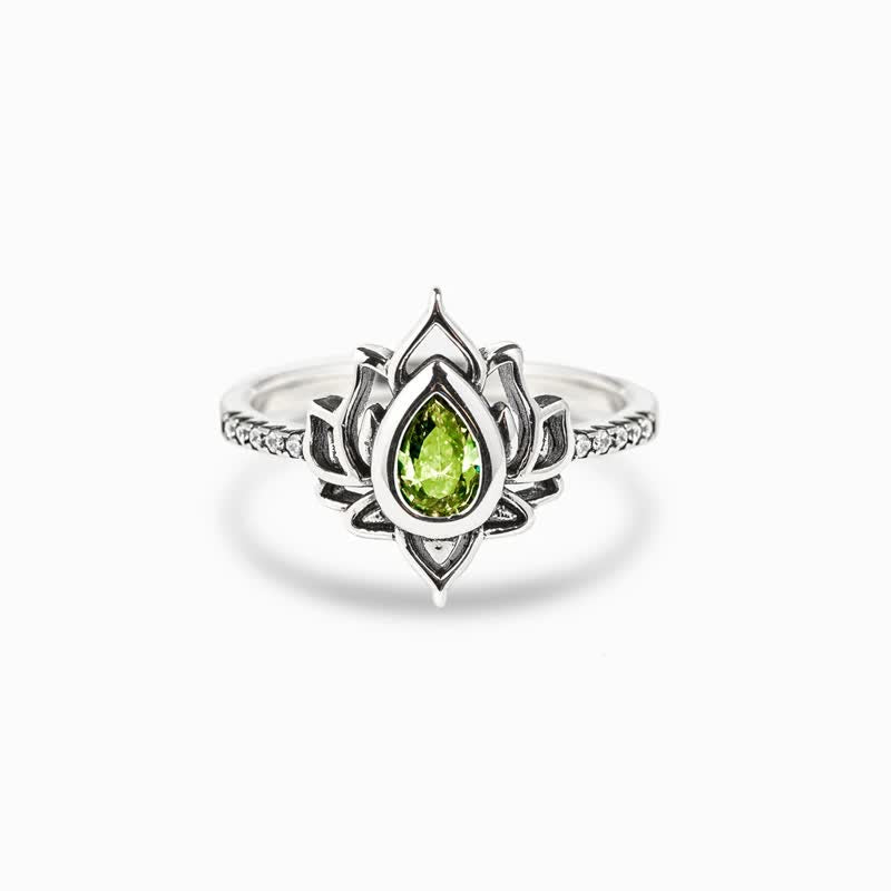 Anillo de protección de bendición de circonita de loto de plata de ley con Buddha Stones