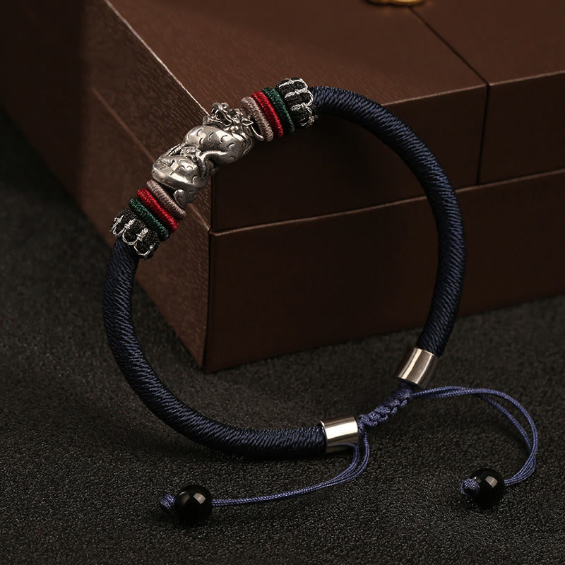 Pulsera de cuerda de la suerte del dragón auspicioso del año del dragón de plata de ley 925 hecha a mano con Buddha Stones