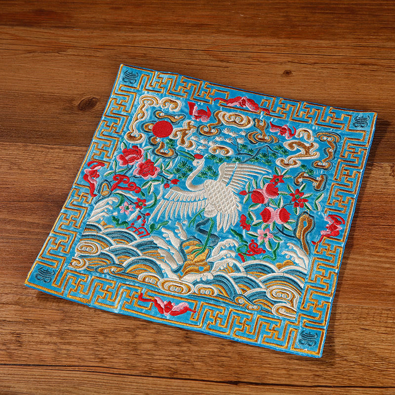 Tapete para tazas bordado con Buddha Stones, grulla, dragón Fénix, Kirin, posavasos para tazas de té, tapete para té cuadrado Kung Fu