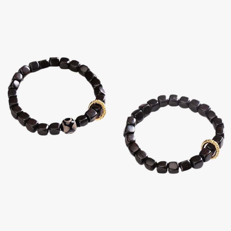 Pulsera de equilibrio de cuentas Dzi de madera de ébano tibetano con Buddha Stones