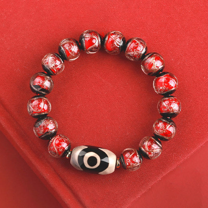 Buddha Stones tibetanas Dzi de nueve ojos, cuentas Dzi de tres ojos, cuentas de vidrio Liuli, pulsera de riqueza