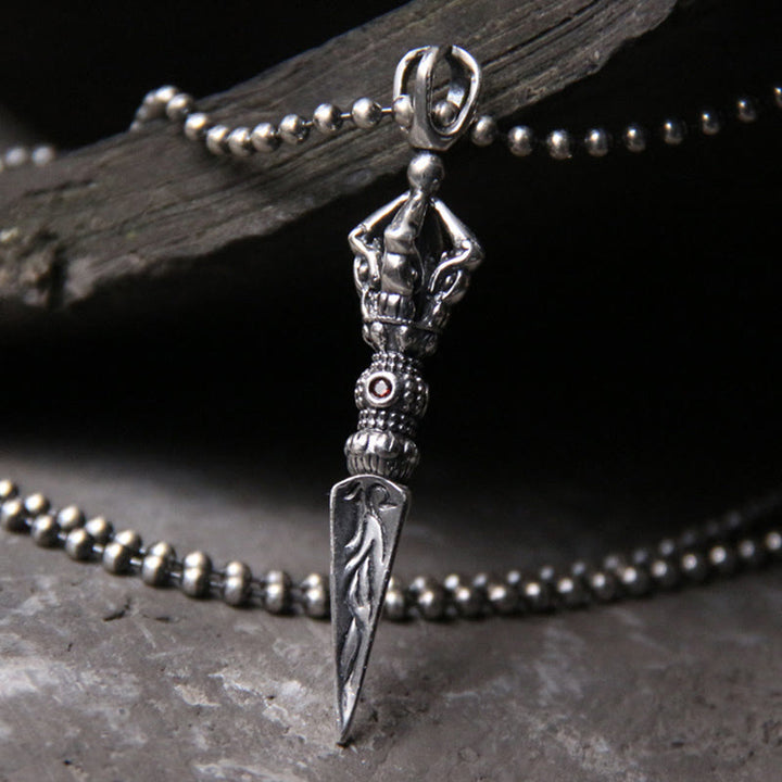 Colgante de cadena de collar de iluminación Dorje Vajra de plata de ley 925