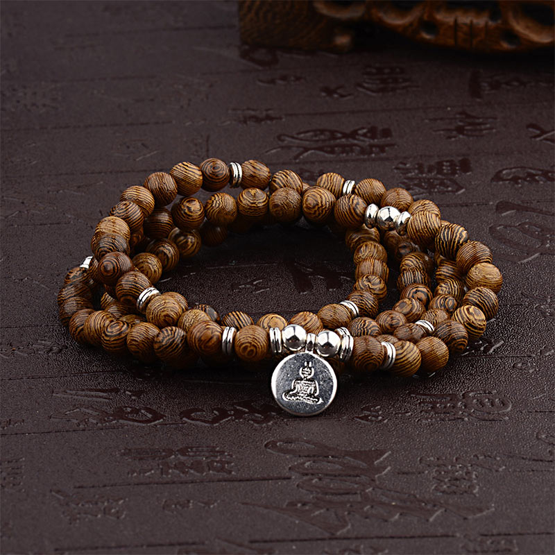 Pulsera de madera con relámpago tibetano de Buddha Stones Mala de Buda de loto