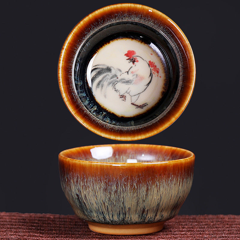 Taza de té de cerámica con diseño del zodíaco chino, 12 Buddha Stones, Kung Fu Jian, taza de té chino Zhan, 73ml