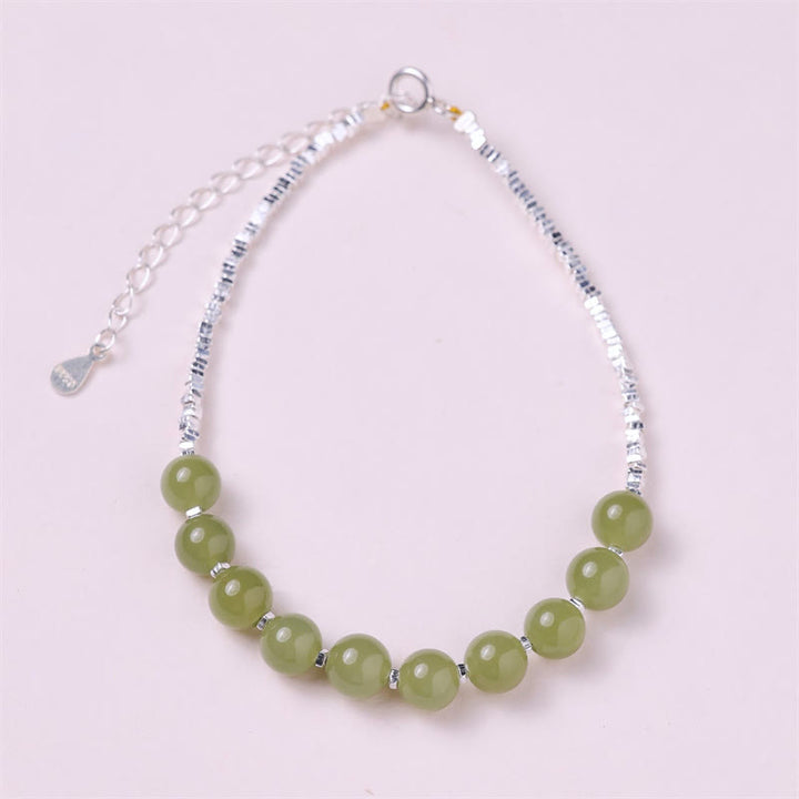 Pulsera de cadena de la suerte con cuentas de jade hetiano de plata de ley 925 con Buddha Stones
