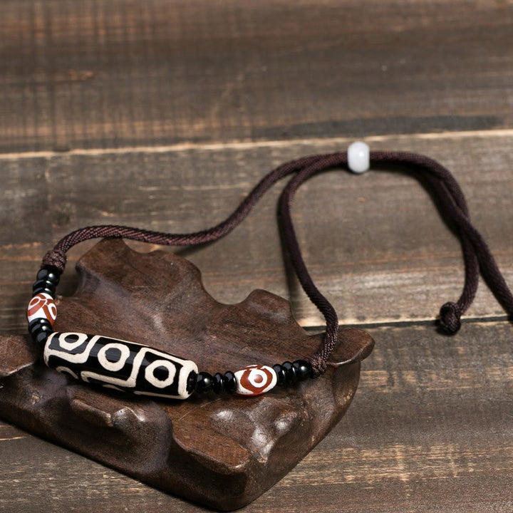 Collar de cadena de protección con cuentas Dzi tibetanas de nueve ojos con Buddha Stones