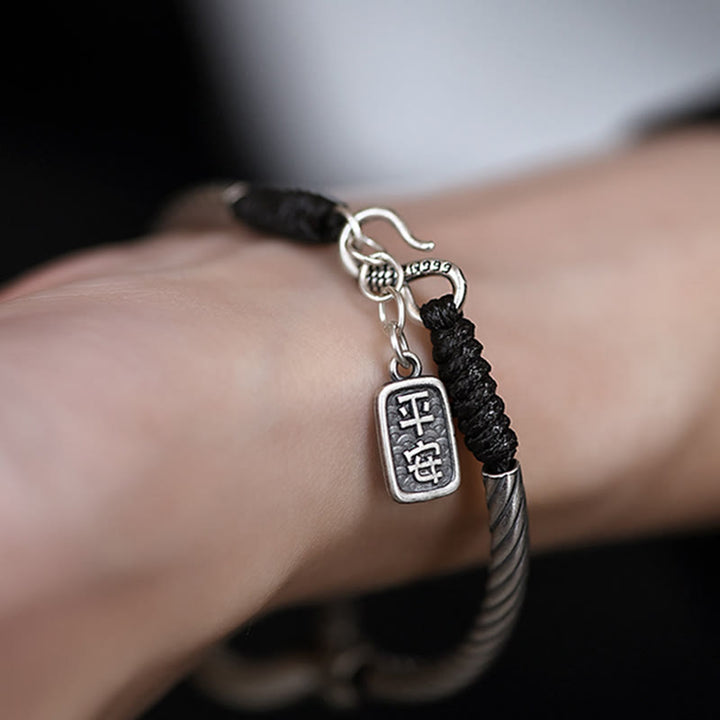 Pulsera de plata de ley 999 con Buddha Stones , hebilla de la paz, moneda de cobre, nubes auspiciosas, pulsera de la fortuna