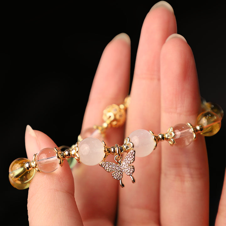 Pulsera de protección de prosperidad con dije de mariposa, piedra lunar, citrino, Buddha Stones