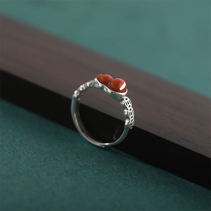 Anillo de autoaceptación de moneda de cobre con forma de calabaza de ágata roja de Plata de Ley 925 con Buddha Stones