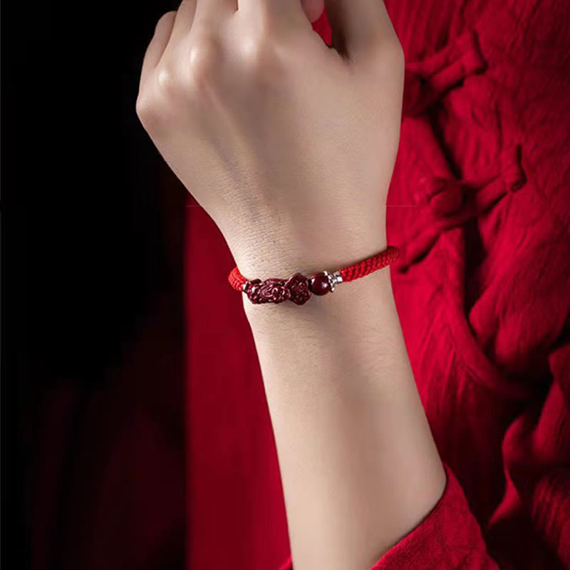 Pulsera trenzada de cinabrio PiXiu hecha a mano con Buddha Stones