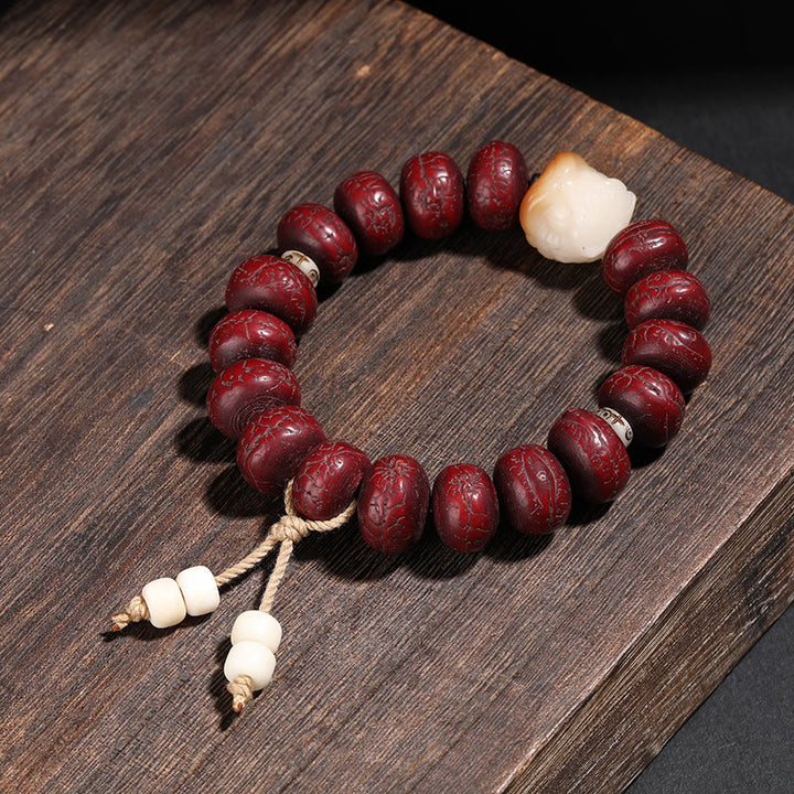 Buddha Stones Tíbet Bodhi Semilla Dzi Cuentas León Bailando Suerte Pulsera Muñeca Mala