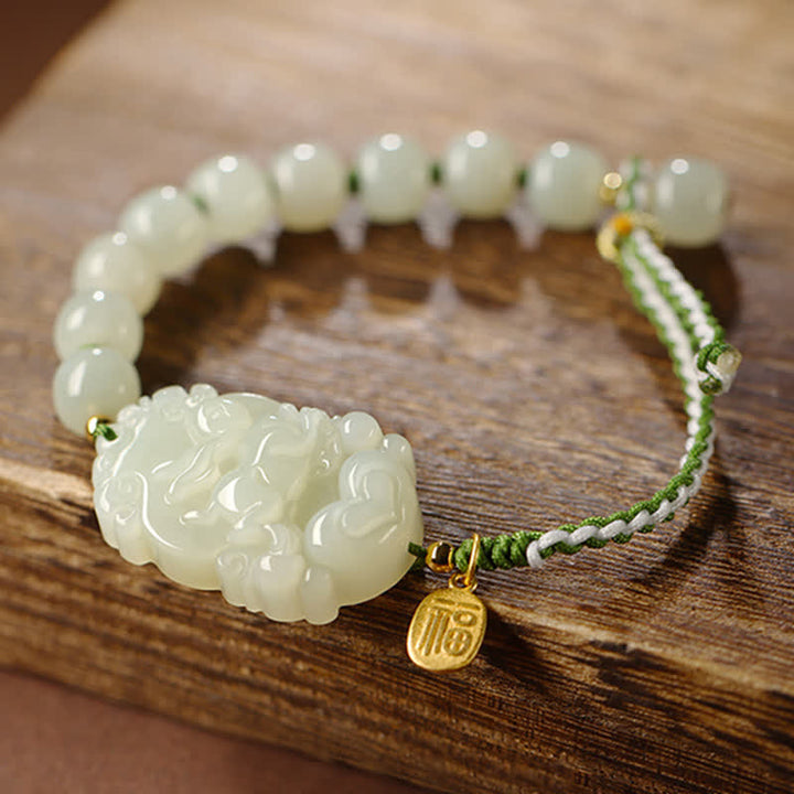 Pulsera de plata de ley 925 con zodíaco chino, jade hetiano, felicidad, suerte