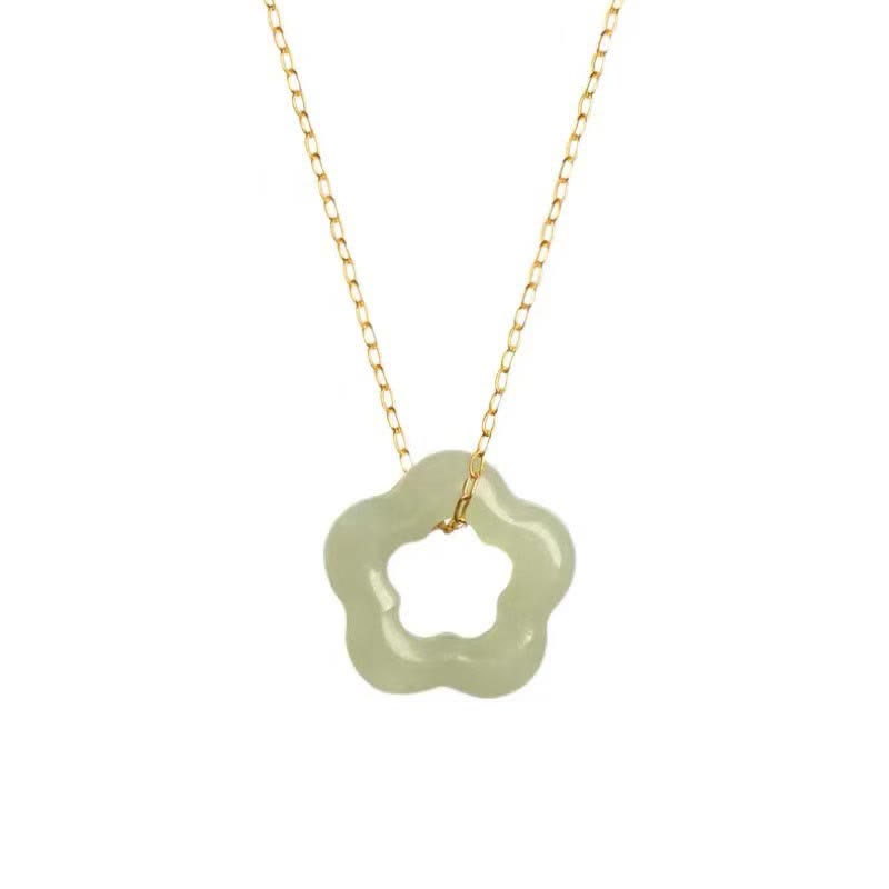 Colgante de collar con dije floral de la suerte de jade cian de jade hetiano con Buddha Stones