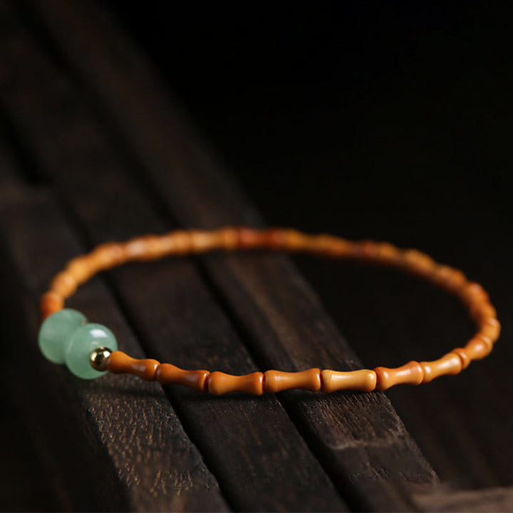Pulsera de la suerte con diseño de bambú de aventurina verde y oliva natural con Buddha Stones