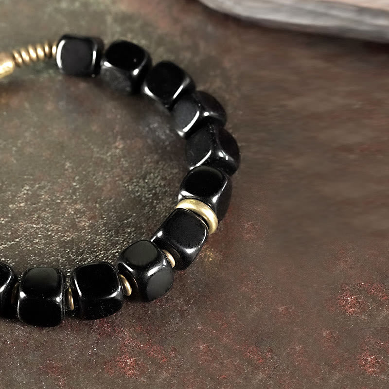 Pulsera de pareja de fuerza de cobre y cristal de obsidiana negra con Buddha Stones - image 4
