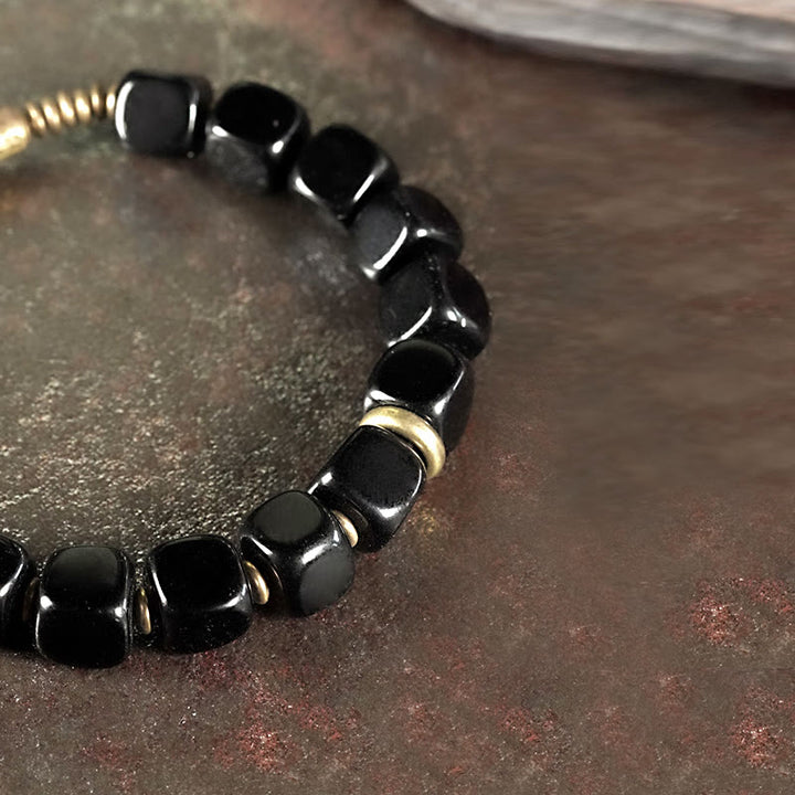 Pulsera de pareja de fuerza de cobre y cristal de obsidiana negra con Buddha Stones - image 4
