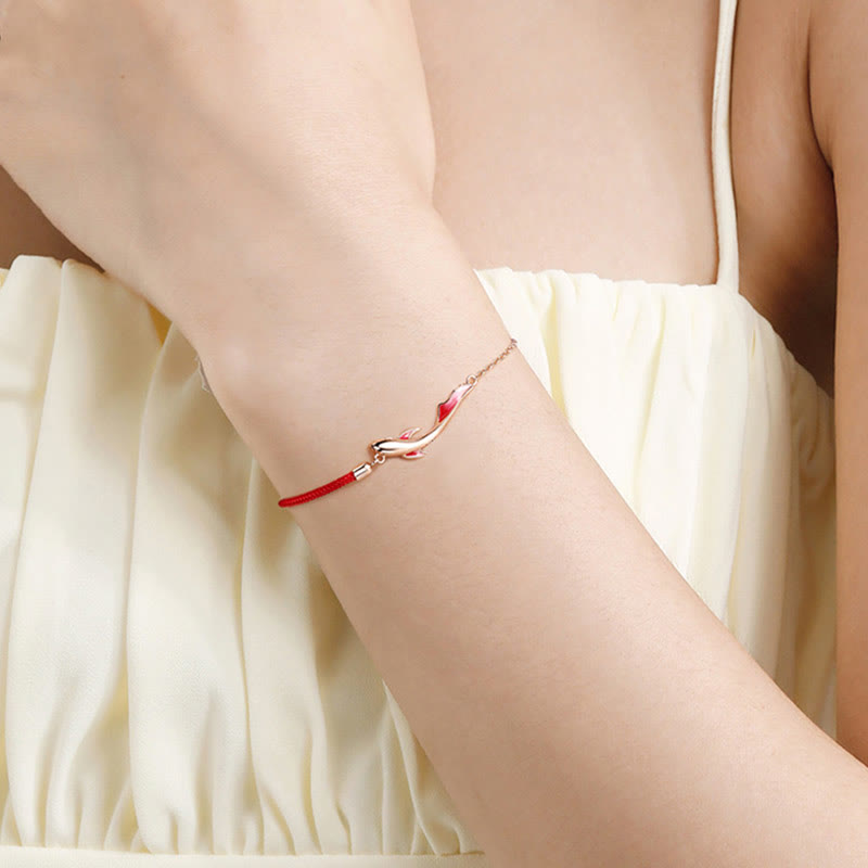 Pulsera de hilo rojo trenzado con estrella de loto y pez Koi de la suerte de plata de ley 925 con Buddha Stones