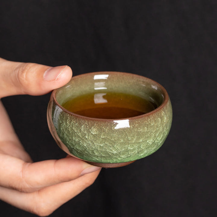 Taza de té de porcelana con diseño de grietas de hielo verde chino, Buddha Stones, cambio de horno Jianzhan, taza de té de Kung Fu