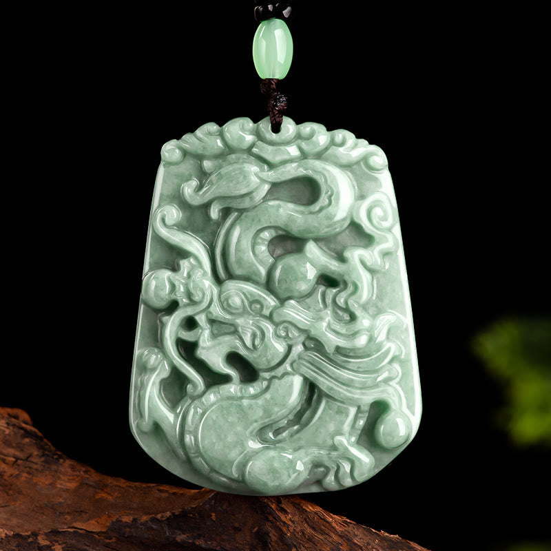 Buddha Stones Año del Dragón Dragón del Zodíaco Chino Colgante de Cadena de Cuentas de Protección de Jade