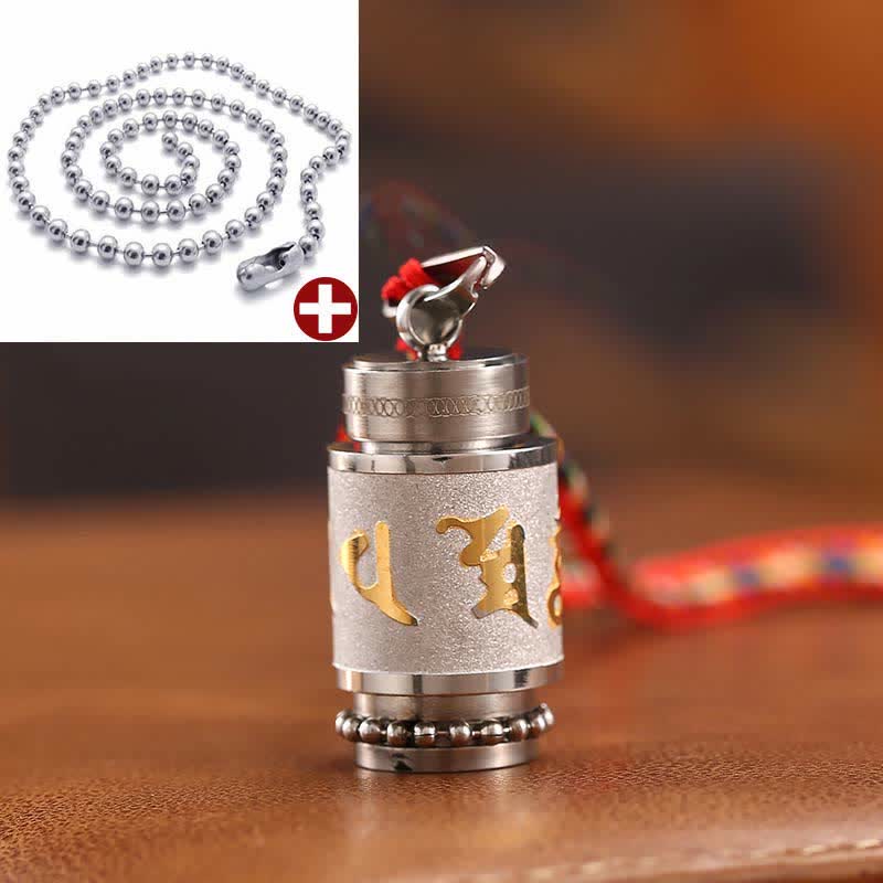Buddha Stones Tíbet Om Mani Padme Hum Shurangama Mantra Titanio Acero Sabiduría Amuleto Collar Colgante - 1,4 x 2,4 cm - Plata - Cadena de cuentas y cuerdas de colores - image 26