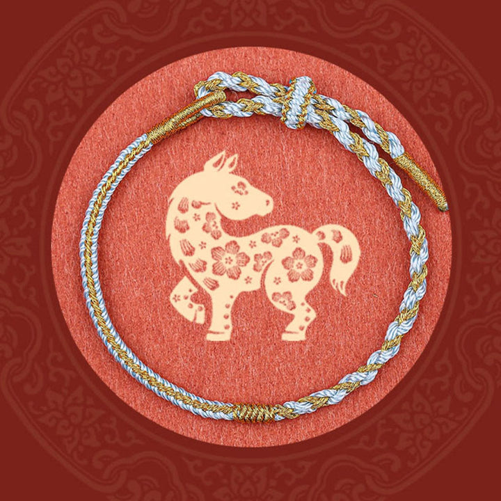 Pulsera de cuerda trenzada de protección de dragón, conejo, gallo, rata, caballo, dragón chino hecho a mano con Buddha Stones