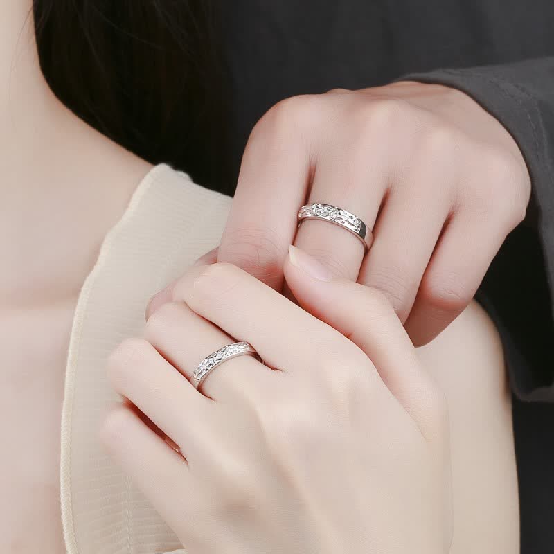 Anillo de pareja ajustable PiXiu Balance de plata de ley 925 con Buddha Stones