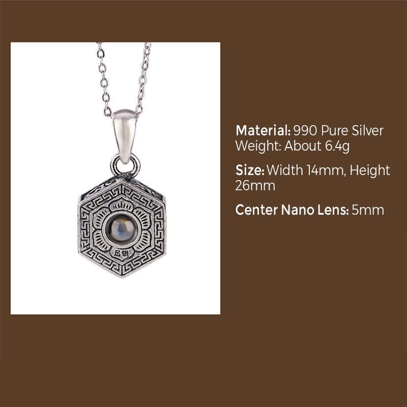 Collar con colgante de plata de ley 990 con Buddha Stones tibetanas Om Mani Padme Hum Lotus Love Projection