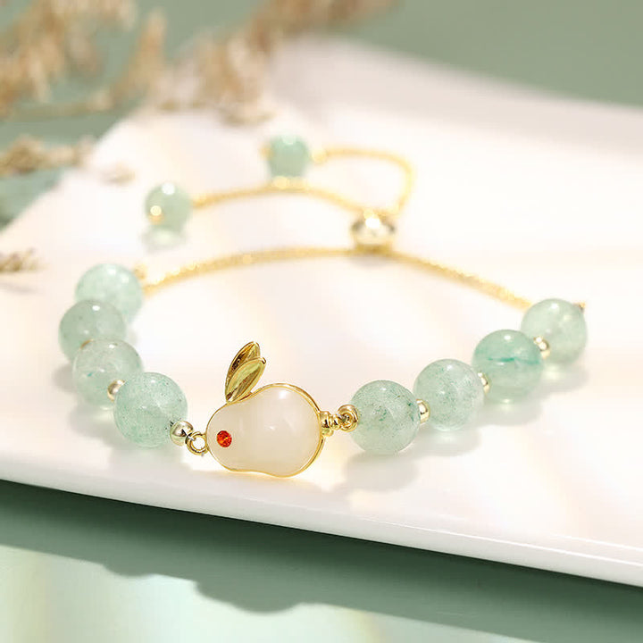 Pulsera de cuentas de suerte de aventurina verde natural del año del conejo