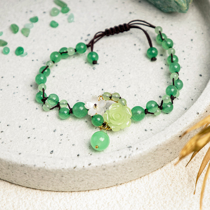 Buddha Stones Éxito financiero Jade Tejido trenzado Prosperidad Abundancia Tobillera