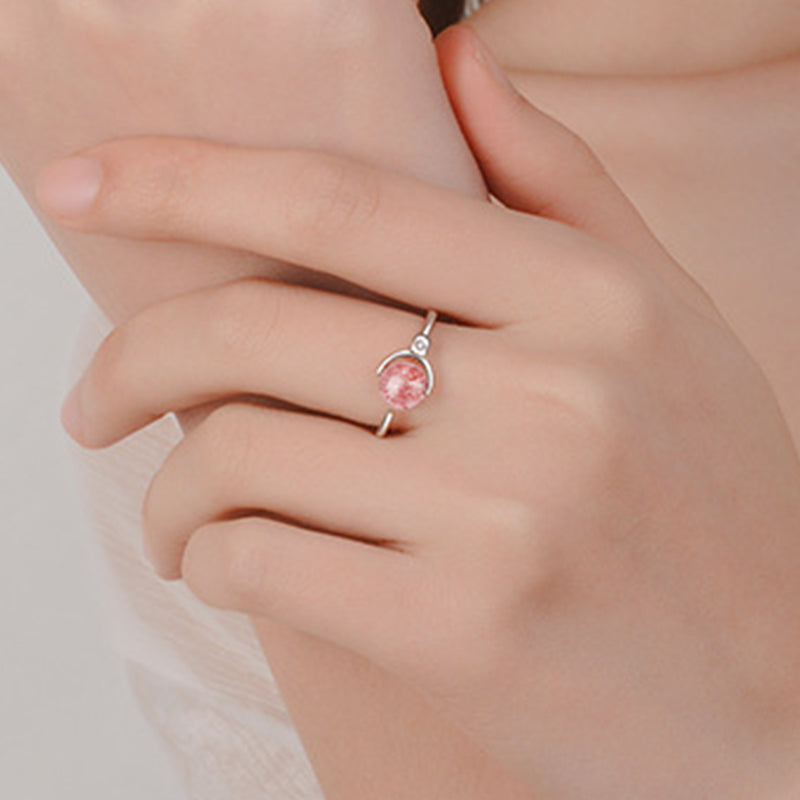 Anillo de rotación calmante de cristal rosa con Buddha Stones