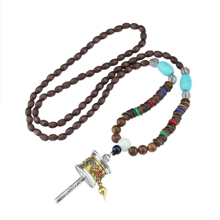 Buddha Stones tibetano Om Mani Padme Hum rueda de oración rotación Vajra collar de madera colgante - image 12