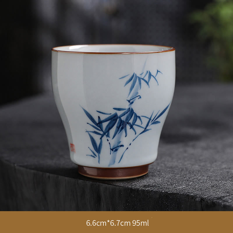 Tazas de té de cerámica de bambú con hojas de flor de loto y Buddha Stones, tazas de té de Kung Fu