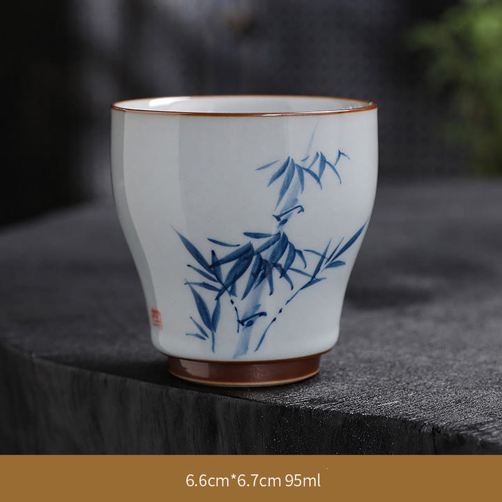 Tazas de té de cerámica de bambú con hojas de flor de loto y Buddha Stones, tazas de té de Kung Fu