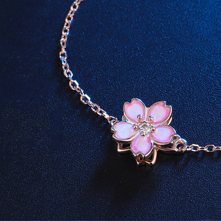 Pulsera con cadena de bendición de flor de cerezo de plata de ley 925 con Buddha Stones , anillo giratorio