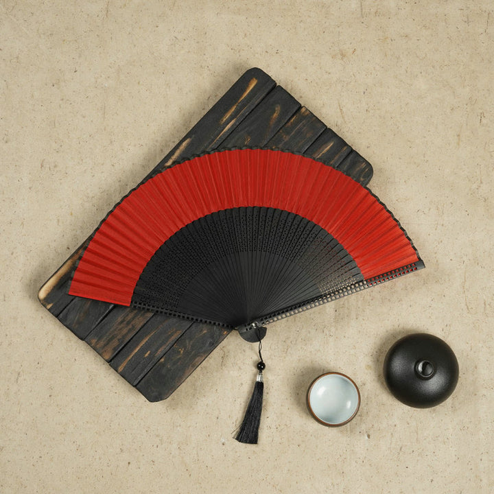 Abanico plegable de mano vintage con Buddha Stones y marcos de bambú