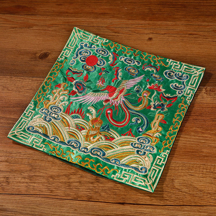 Tapete para tazas bordado con Buddha Stones, grulla, dragón Fénix, Kirin, posavasos para tazas de té, tapete para té cuadrado Kung Fu