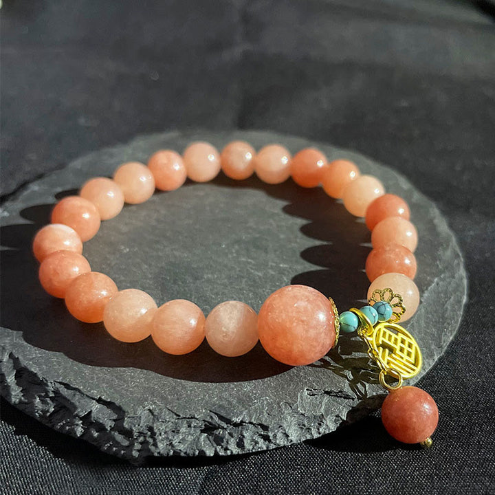 Pulsera de la fortuna con Buddha Stones, piedra naranja natural, turquesa, carácter Fu