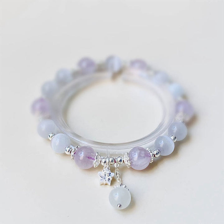 Pulsera de estrella de conciencia espiritual de ojo de gato de amatista natural de plata de ley 925 con Buddha Stones - Amatista y ojo de gato en plata de ley 925 (circunferencia de muñeca: 14-16 cm) - image 0
