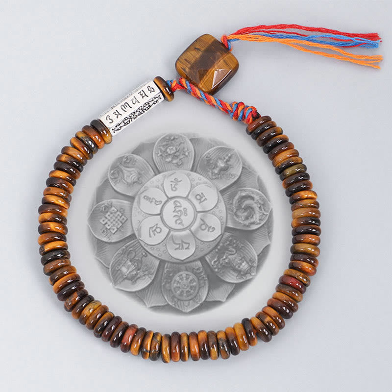 Pulsera de poder de protección Om Mani Padme Hum de ojo de tigre tibetano