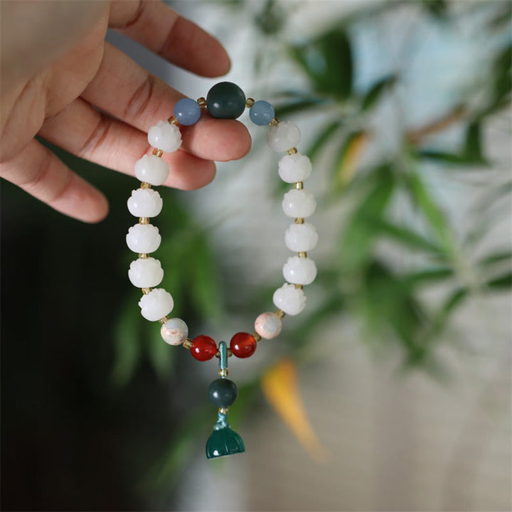 Pulsera de armonía de paz tallada con cuentas de loto y semillas de Bodhi de Buddha Stones